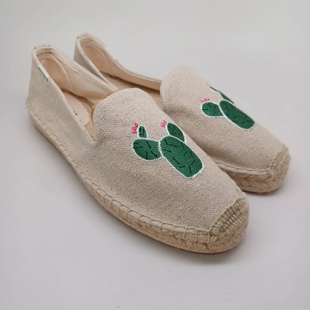 Soludos Espadrilles Cactus Embroidered Canvas Cap-Toe Slip on Flats Size 9.5 NEW